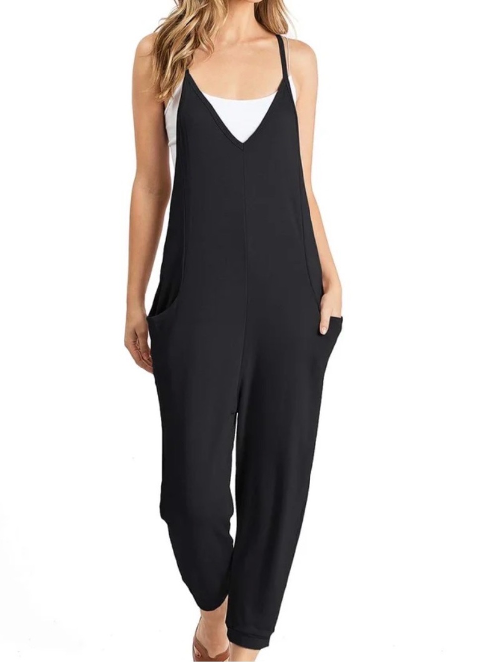 Wasabi & Mint Black Comfy Lounge Cropped Jumpsuit Size Small